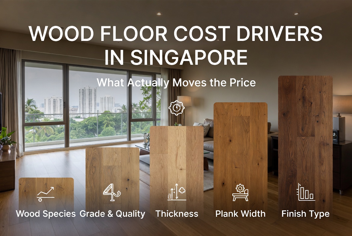 Wood floor cost drivers in Singapore — what actually moves the price